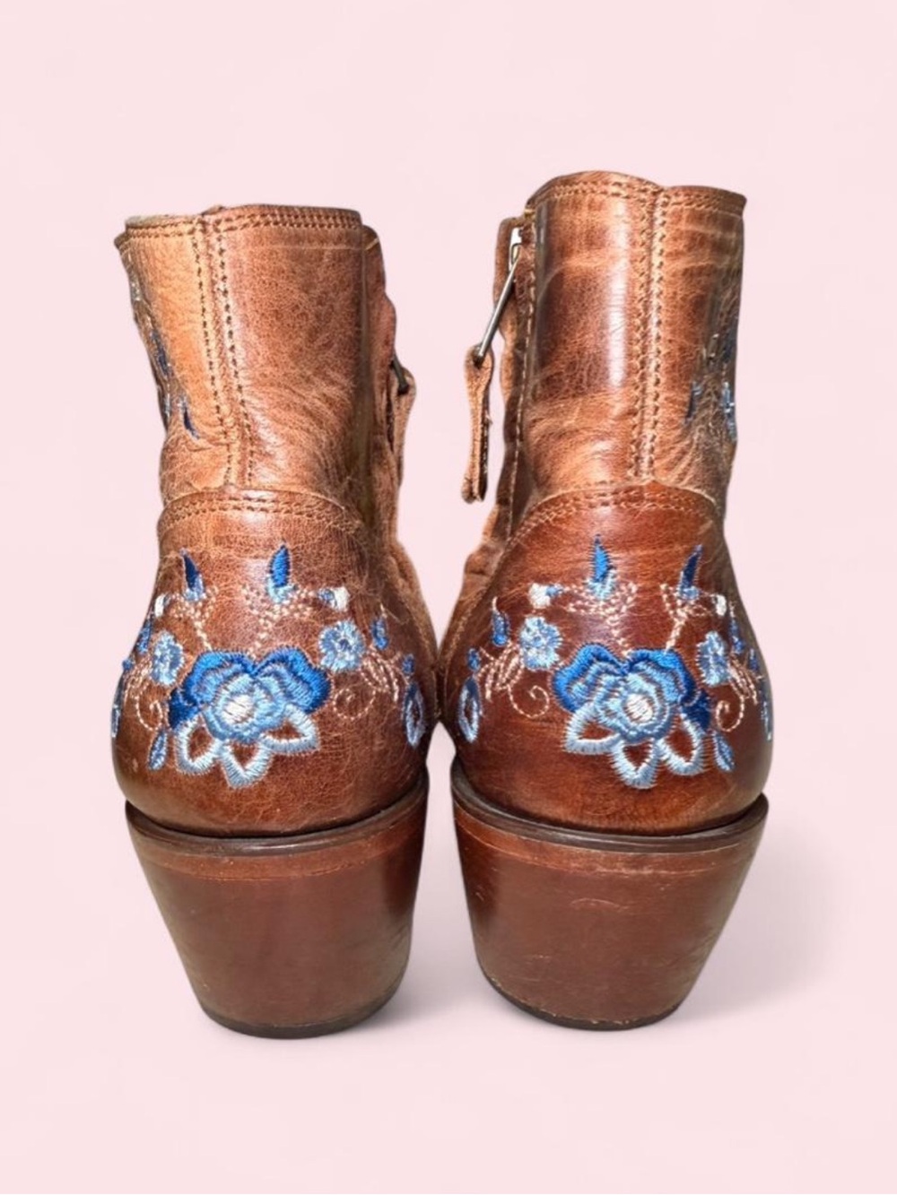 Shyanne Brown Leather Ankle Boots with Blue Floral Embroidery - Picture 5 of 8